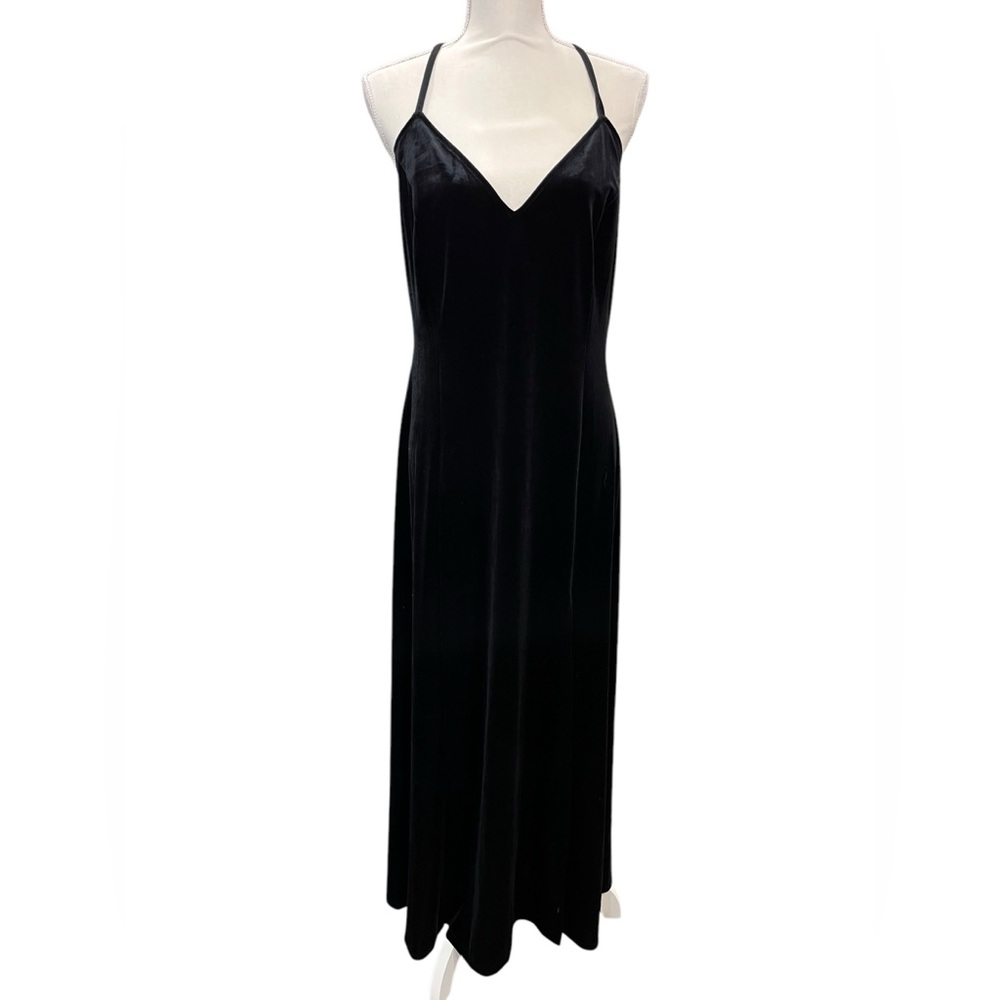 Victoria Secret Black Velvet V Neck Spaghetti Strap Dress Size Large Vintage